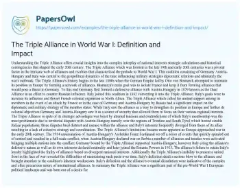 Essay on The Triple Alliance in World War I: Definition and Impact