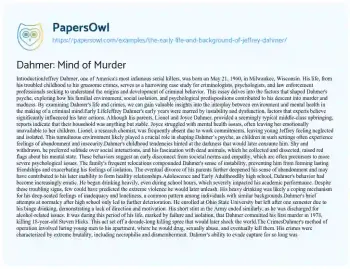 Essay on Dahmer: Mind of Murder