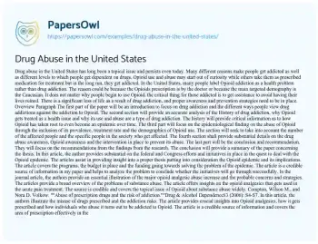 Essay on Drug Abuse in the United States