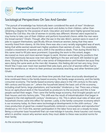 Essay on Sociological Perspectives on Sex and Gender