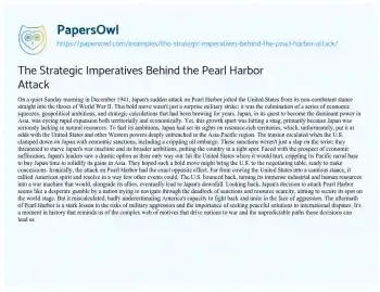 Essay on The Strategic Imperatives Behind the Pearl Harbor Attack