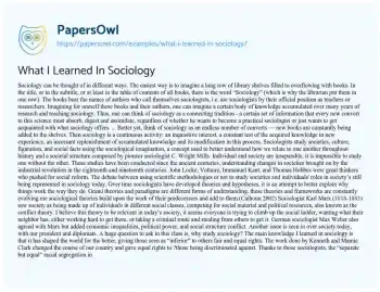 Essay on What i Learned in Sociology