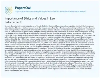 Essay on Importance of Ethics and Values in Law Enforcement