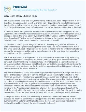 Essay on Why does Daisy Choose Tom