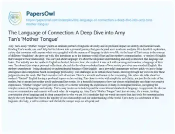 Essay on The Language of Connection: a Deep Dive into Amy Tan’s ‘Mother Tongue’