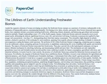 Essay on The Lifelines of Earth: Understanding Freshwater Biomes