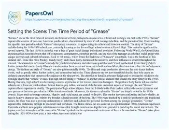 Essay on Setting the Scene: the Time Period of “Grease”