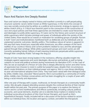 Essay on Race and Racism are Deeply Rooted