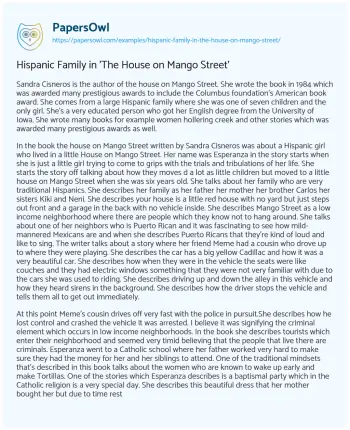 Essay on Hispanic Family in ‘The House on Mango Street’