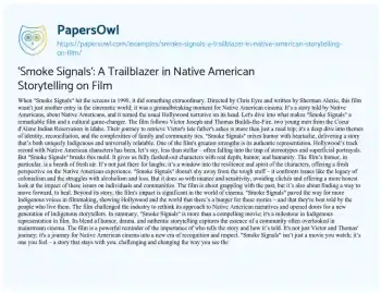 Essay on ‘Smoke Signals’: a Trailblazer in Native American Storytelling on Film