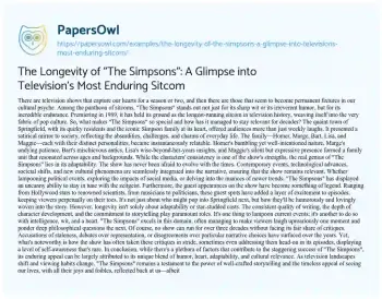 Essay on The Longevity of “The Simpsons”: a Glimpse into Television’s most Enduring Sitcom