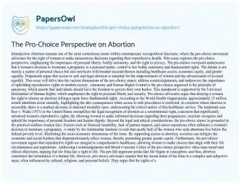 Essay on The Pro-Choice Perspective on Abortion