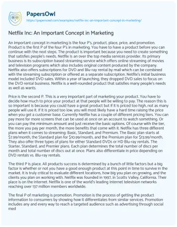 Essay on Netflix Inc: an Important Concept in Marketing