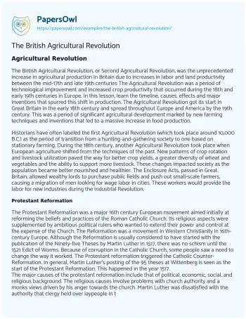 Essay on The British Agricultural Revolution