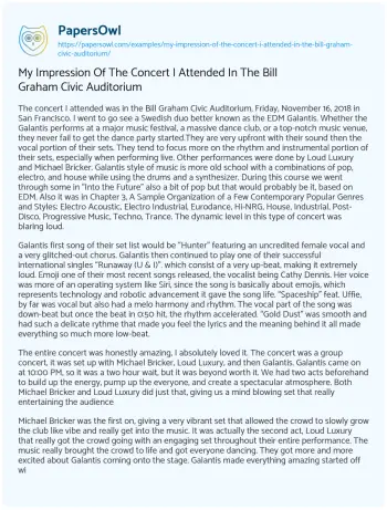 Essay on My Impression of the Concert i Attended in the Bill Graham Civic Auditorium