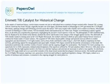 Essay on Emmett Till: Catalyst for Historical Change