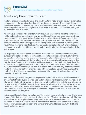 Essay on About Strong Female Character Hester