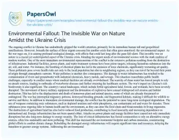 Essay on Environmental Fallout: the Invisible War on Nature Amidst the Ukraine Crisis