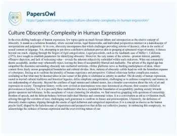 Essay on Culture Obscenity: Complexity in Human Expression