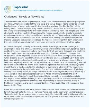 Essay on Challenges – Novels or Playwrights