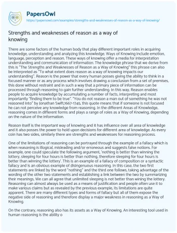 Essay on Strengths and Weaknesses of Reason as a Way of Knowing