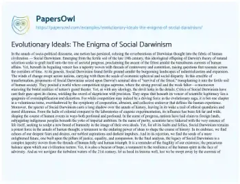 Essay on Evolutionary Ideals: the Enigma of Social Darwinism