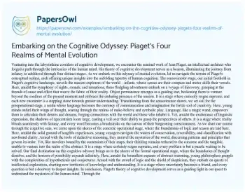 Essay on Embarking on the Cognitive Odyssey: Piaget’s Four Realms of Mental Evolution