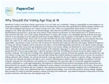 Essay on Why Shouldt the Voting Age Stay at 18