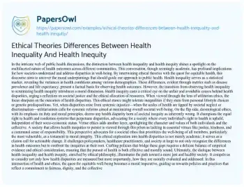 Essay on Ethical Theories Differences between Health Inequality and Health Inequity