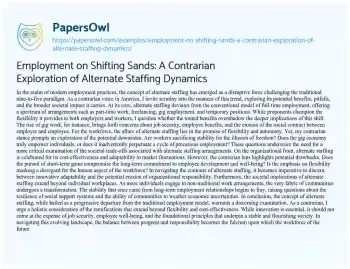 Essay on Employment on Shifting Sands: a Contrarian Exploration of Alternate Staffing Dynamics