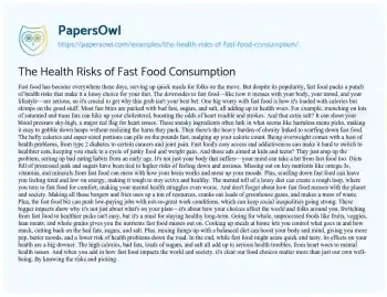 Essay on The Health Risks of Fast Food Consumption