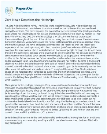 Essay on Zora Neale Describes the Hardships