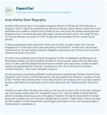 Essay on Andy Warhol Short Biography