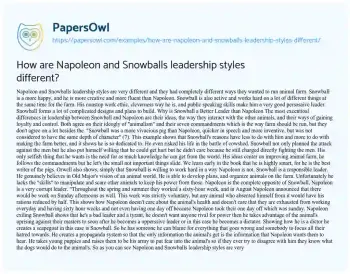 Essay on How are Napoleon and Snowballs Leadership Styles Different?