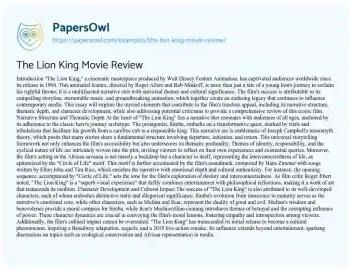 Essay on The Lion King Movie Review