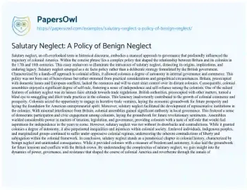 Essay on Salutary Neglect: a Policy of Benign Neglect