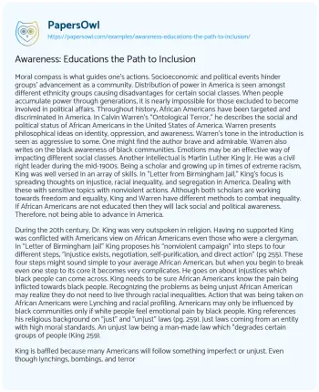 Essay on Awareness: Educations the Path to Inclusion