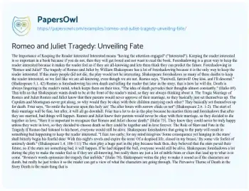 Essay on Romeo and Juliet Tragedy: Unveiling Fate