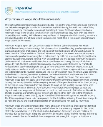 Essay on Why Minimum Wage should be Increased?