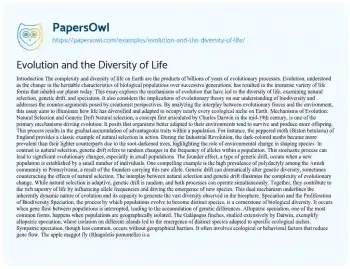 Essay on Evolution and the Diversity of Life