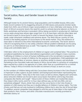 Essay on Social Justice, Race, and Gender Issues in American Society