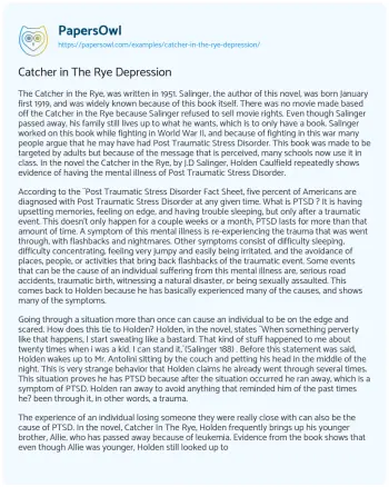 Essay on Catcher in the Rye Depression