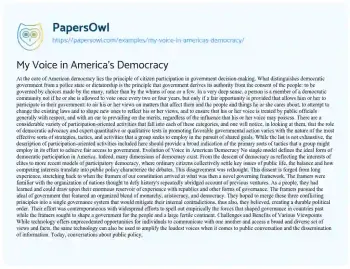 Essay on My Voice in America’s Democracy