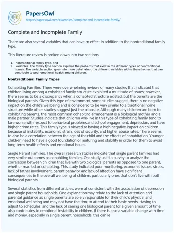 Essay on Complete and Incomplete Family