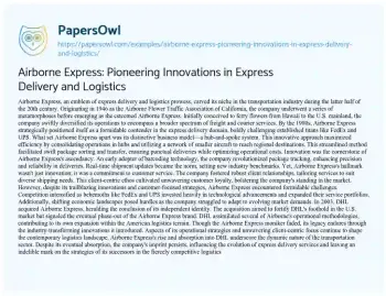 Essay on Airborne Express: Pioneering Innovations in Express Delivery and Logistics