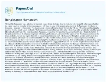 Essay on Renaissance Humanism