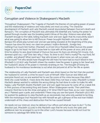 Essay on Corruption and Violence in Shakespeare’s Macbeth