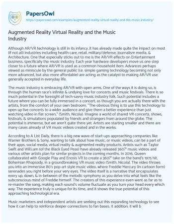 Essay on Augmented Reality Virtual Reality and the Music Industry