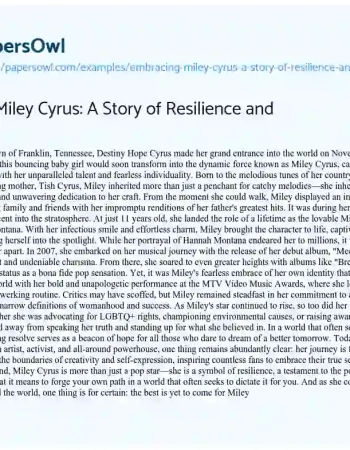 Essay on Embracing Miley Cyrus: a Story of Resilience and Evolution