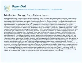 Essay on Trinidad and Tobago Socio Cultural Issues